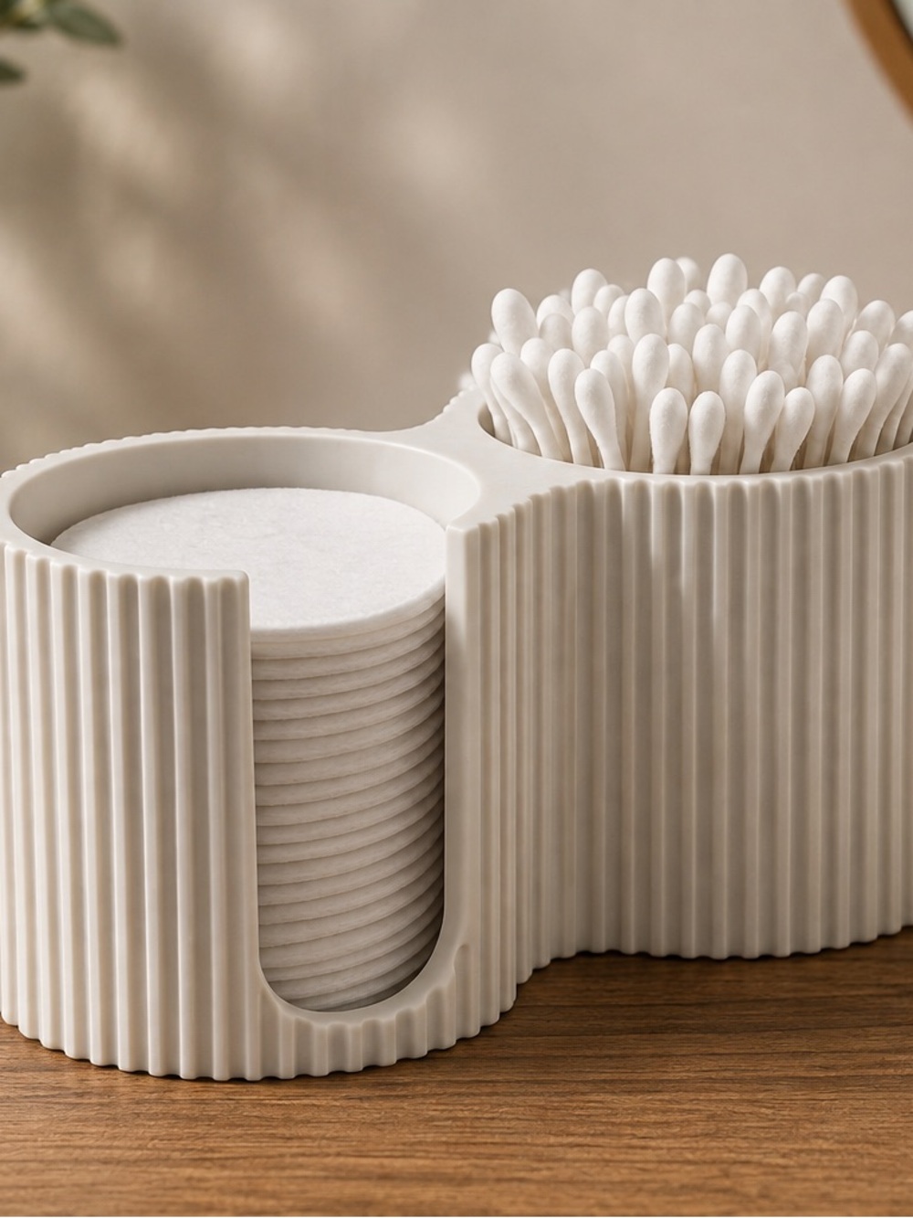 Minimalist Cream Cotton Pad & Swab Holder - Stylish Bathroom Organizer